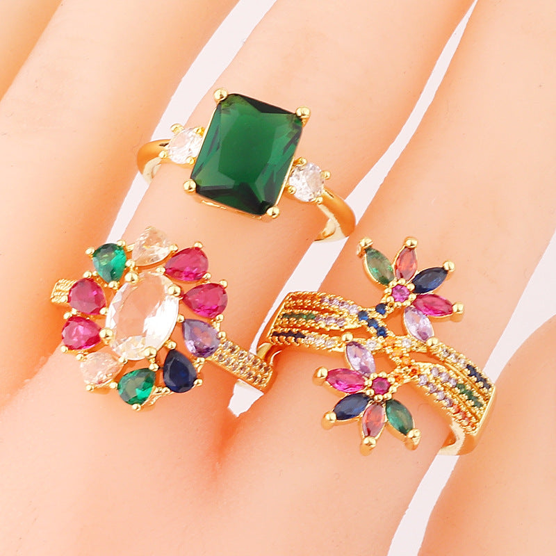 Fashion Women Octagram Flower Copper Electroplating Rings