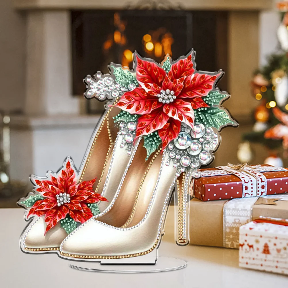 2D Flat Xmas High Heels DIY Acrylic Desktop Diamond Art Kits for Adults Beginner