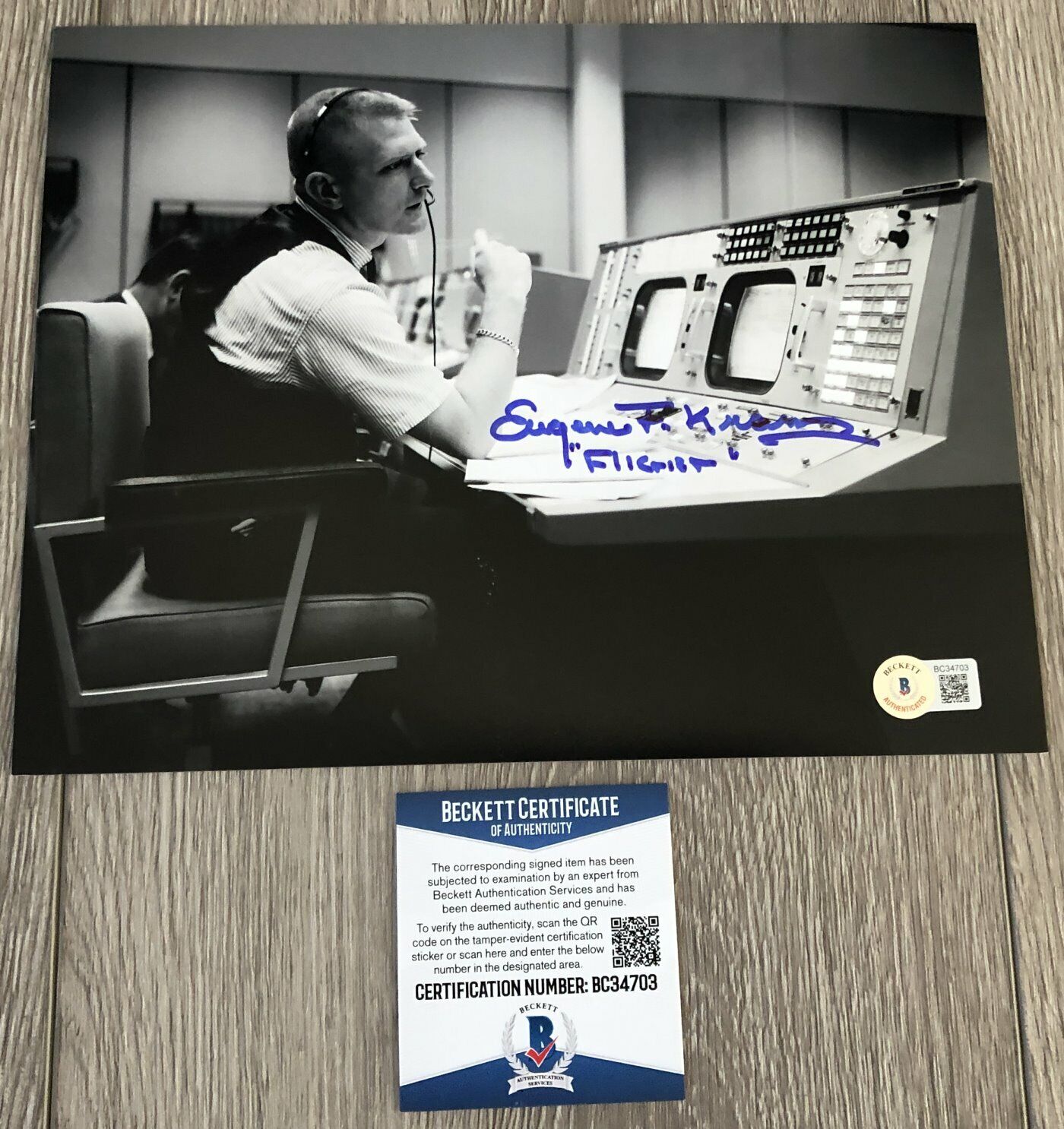 APOLLO 13 NASA ENGINEER EUGENE KRANZ SIGNED AUTOGRAPH 8x10 Photo Poster painting BECKETT BAS COA