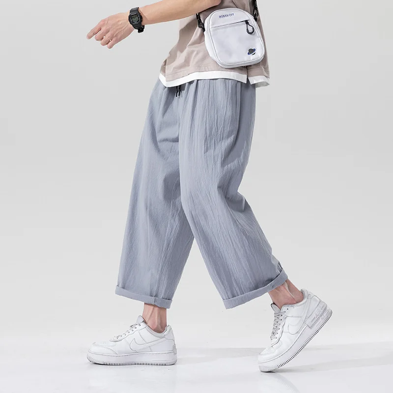 Men's Solid Color Loose Cotton And Linen Casual Straight-leg Pants