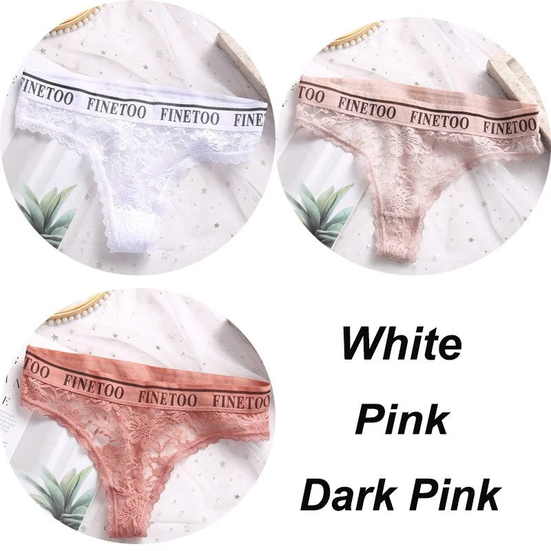 3PCS/Set Women Lace Panties Sexy G-string Underwear Female Underpants Floral Solid Color Briefs Lingerie Sexy Thong Panties M-XL