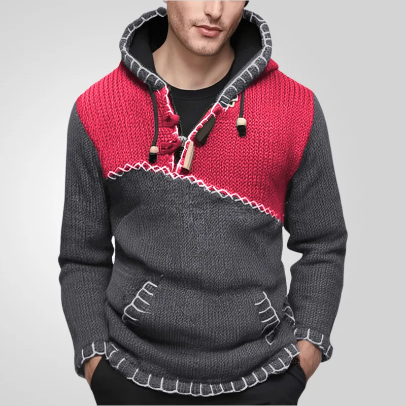 Uveng Uveng Men's Fashion Long Sleeve Collusion Knit Dresses Casual Hand-Stuck Hooded Sweater SY0006