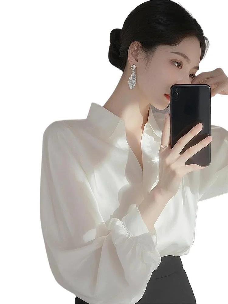 Athvotar Athvotar Temperament White Shirt Woman 2025 Spring High-End Professional Commuting Long-Sleeved Top Fashion Chiffon Shirt