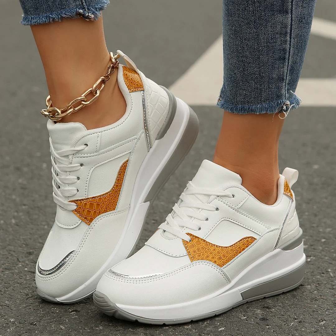 Yyvonne Spring And Autumn New Color Tie With Thick-Soled Women's Singles Shoes Large-Size Water Drill Sports Casual Shoes