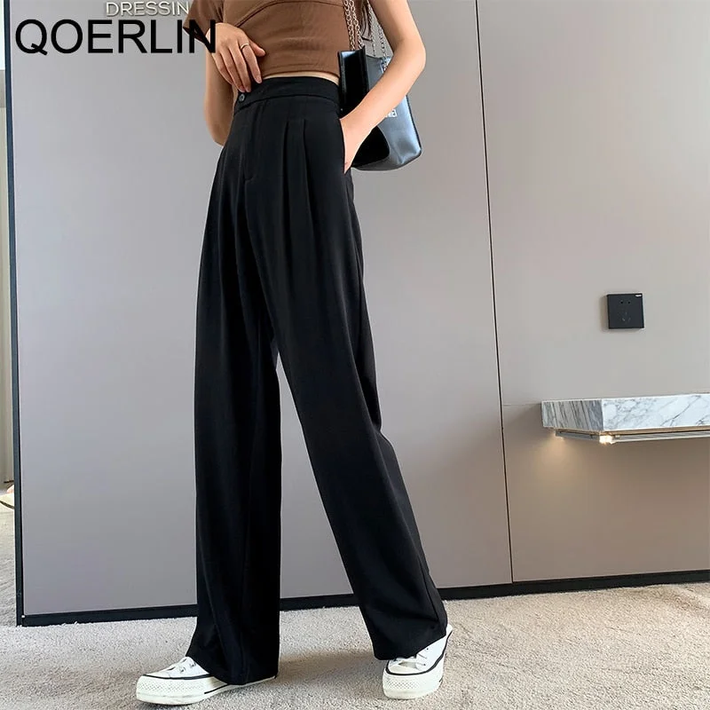 Uforever21  Loose Wide Leg Coffee Suit Pants Thick High Waist Straight Pants Full Length Trouser Plus Size Streetwear All Match Pant