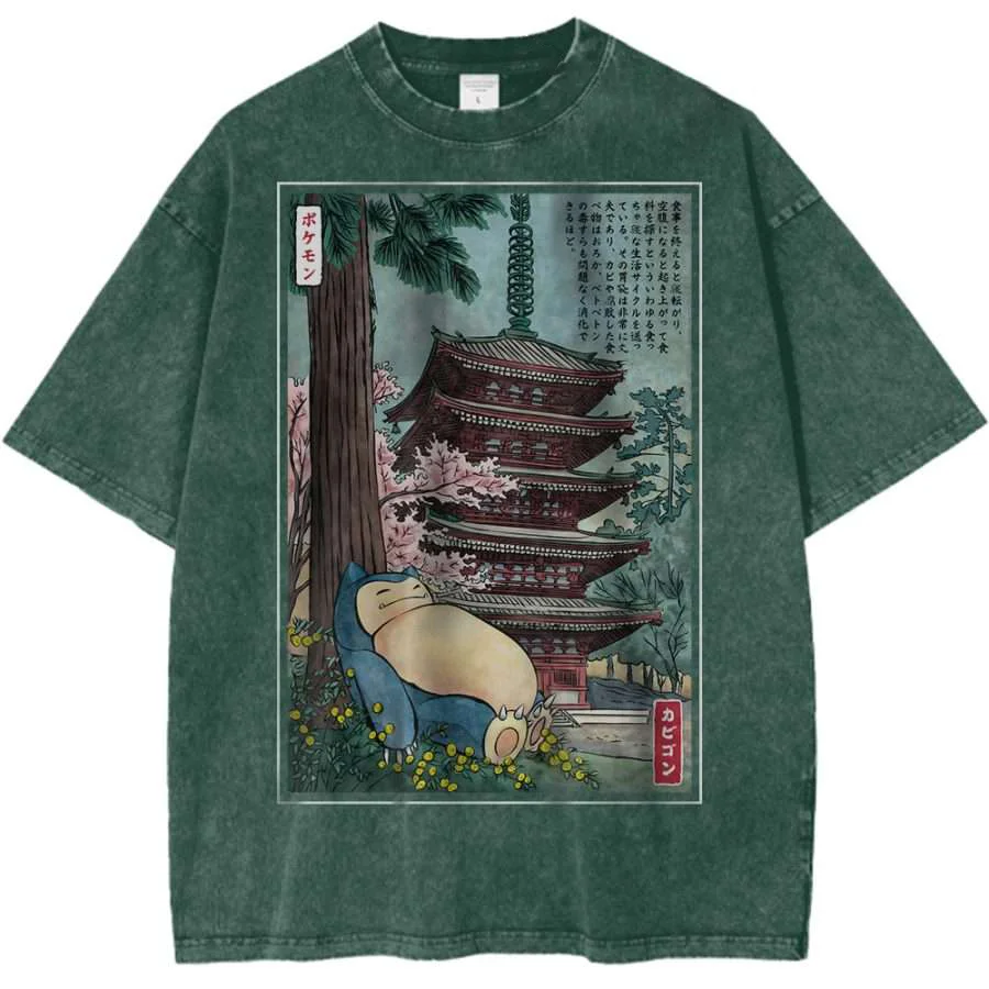 Snorlax Pokemon Printed Men's Washed T-Shirt