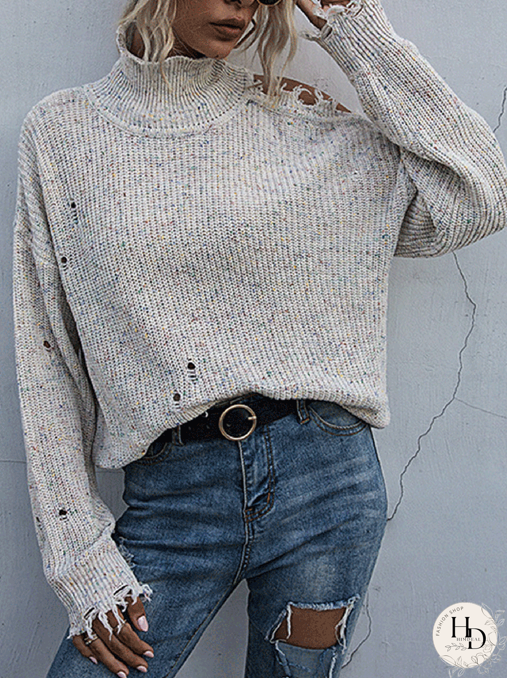 Vintage Ripped Off Shoulder Sweater