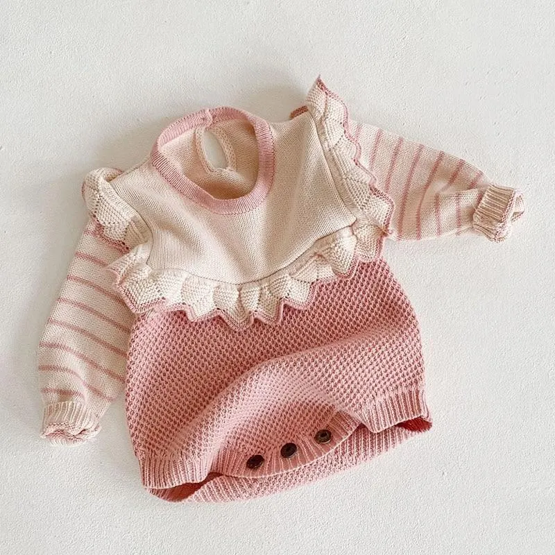 Cute Autumn Winter Infant Baby Girls Bowknot Rompers Clothing Kids Girl Long Sleeve Knit Rompers Clothes