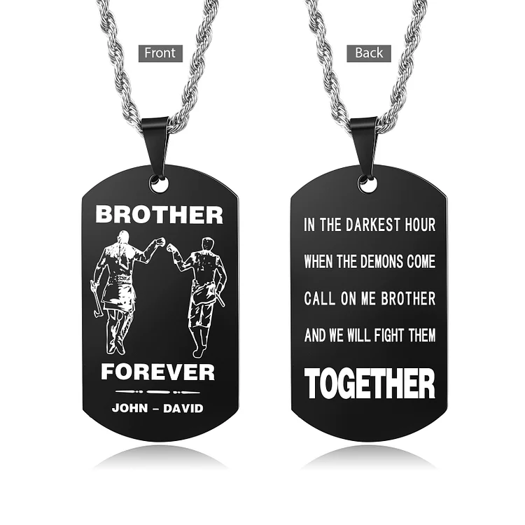 Brother Forever Dog Tag Necklace Personalized Black Double-sided Necklace Customized 2 Names Viking Necklace Gift to Brother