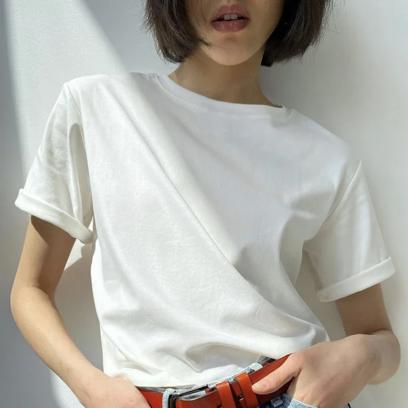 Athvotar Athvotar Hot Summer T-Shirt Women's Pure Cotton 16-Color Basic Loose Top Ins Soft T-Shirt