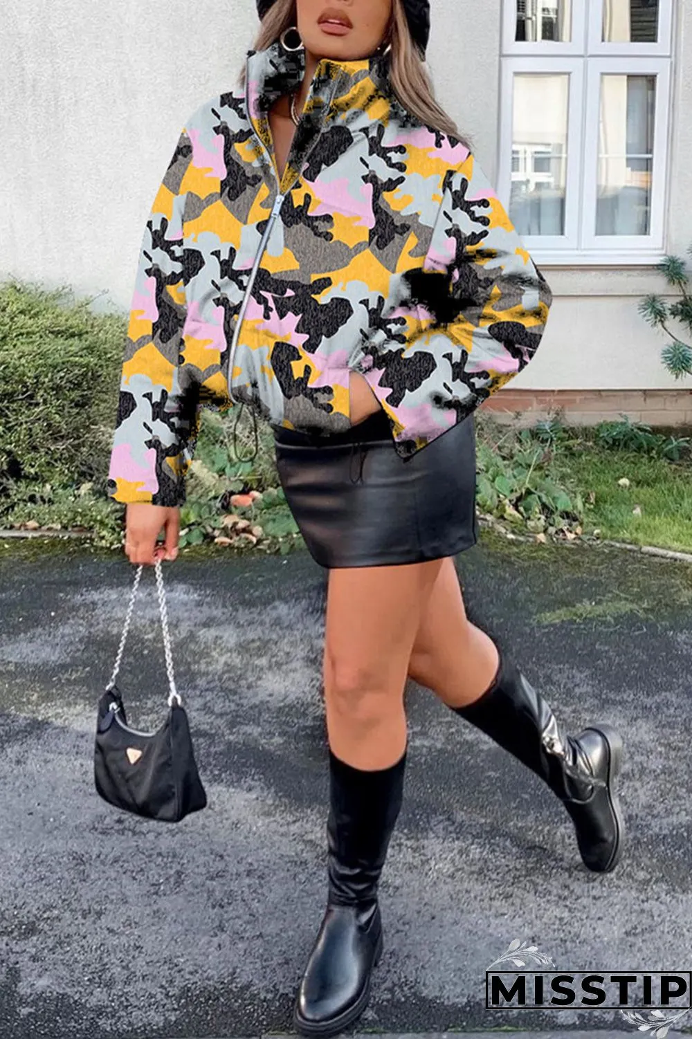 Cyanine Fashion Casual Print Basic Mandarin Collar Outerwear