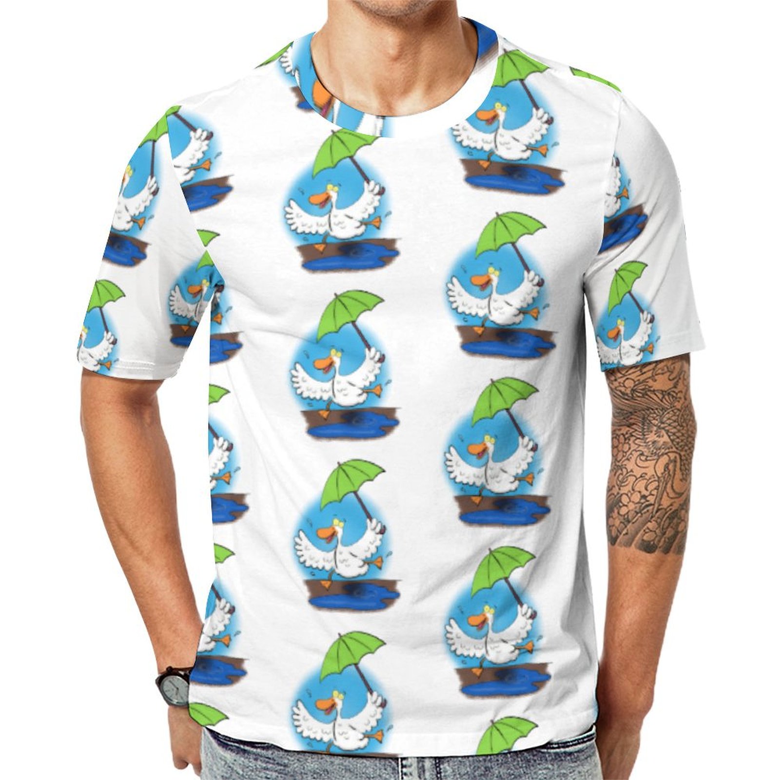 Funny Duck With Umbrella Dancing Cartoon Short Sleeve Print Unisex Tshirt Summer Casual Tees for Men and Women Coolcoshirts