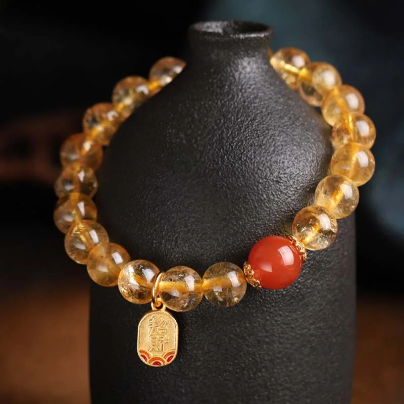 Citrine Red Agate Fortune Charm Bracelet