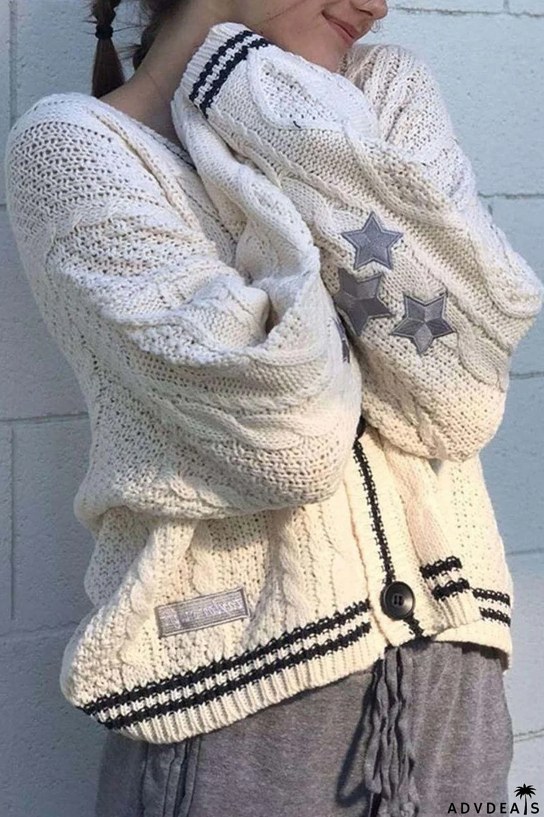 Cardigan with five-pointed star embroidery
