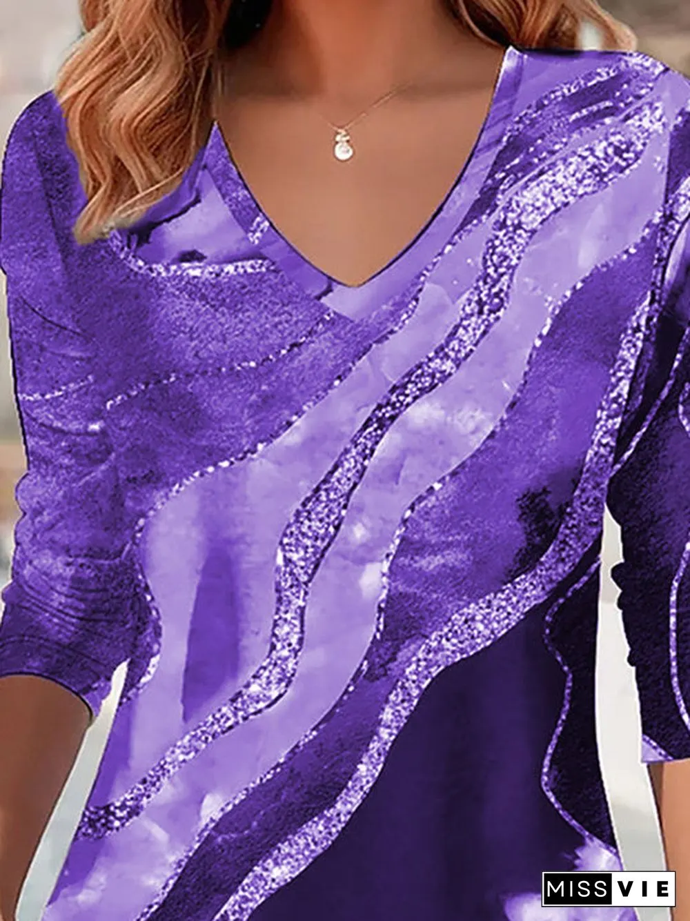 Women Long Sleeve V-neck Striped Colorblock Tops