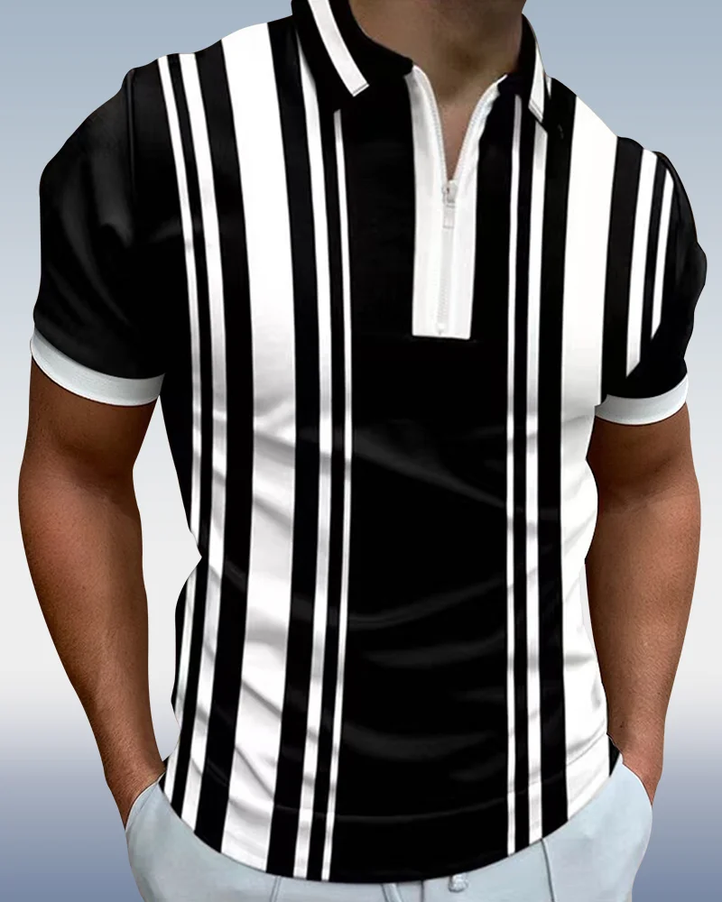 Suitmens Men's Vertical Stripe Short Sleeve Polo Shirt 002