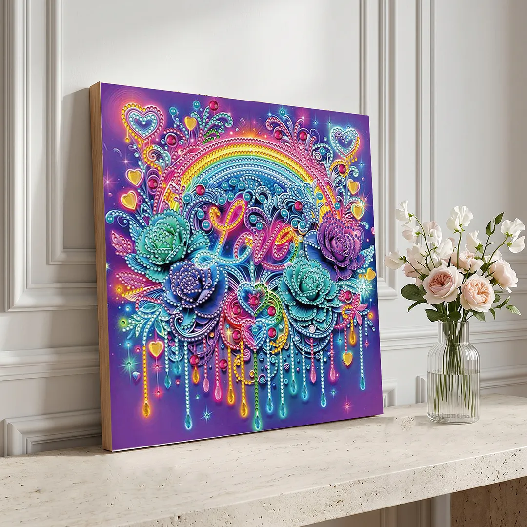 Love Rose DIY Special Shape Drill Diamond Painting Kits with Frame 25x25cm Diamond Dots Paintings Picture Arts Craft for Adults Beginners Home Decor