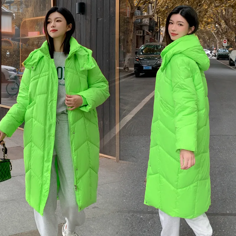 Uveng European Goods Loose Thin Hooded Long Down Cotton Suit Female 2024 Winter New Thick Warm Padded Coat Tide