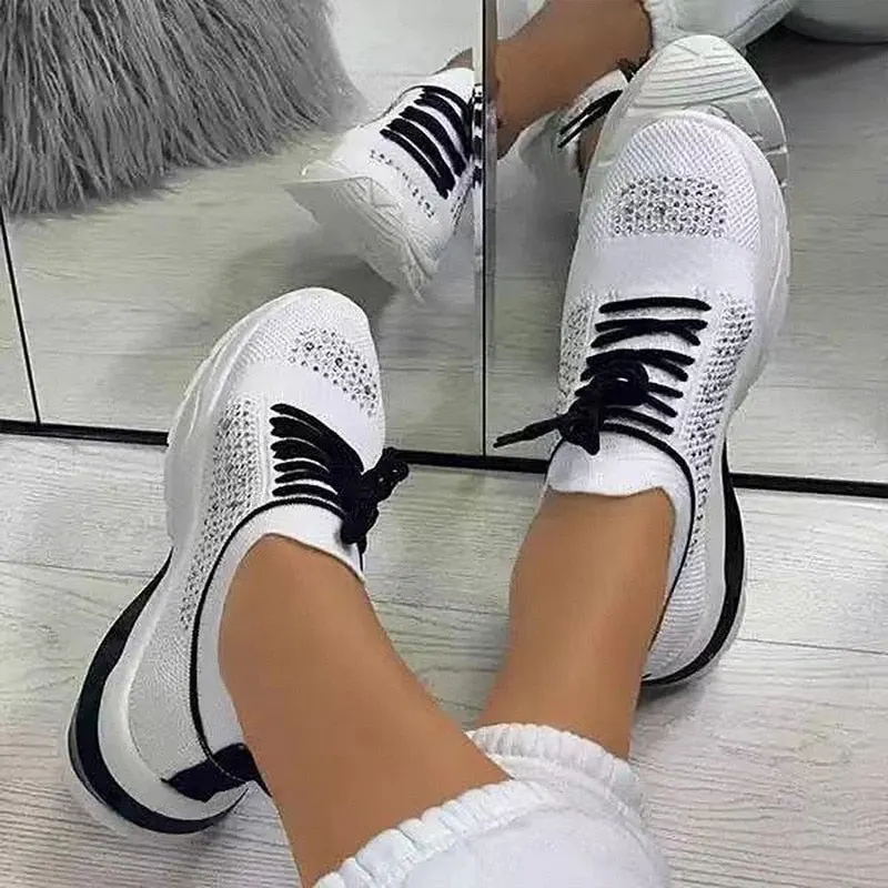Sneakers Women Flats Ladies Sports Shoes for Female Fashion Rhinestone 2021 New Lace Up Running Walking Casual Vulcanized Shoes