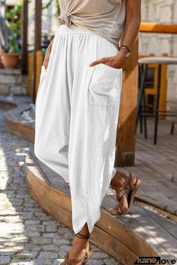 Women's cotton linen casual beach trousers