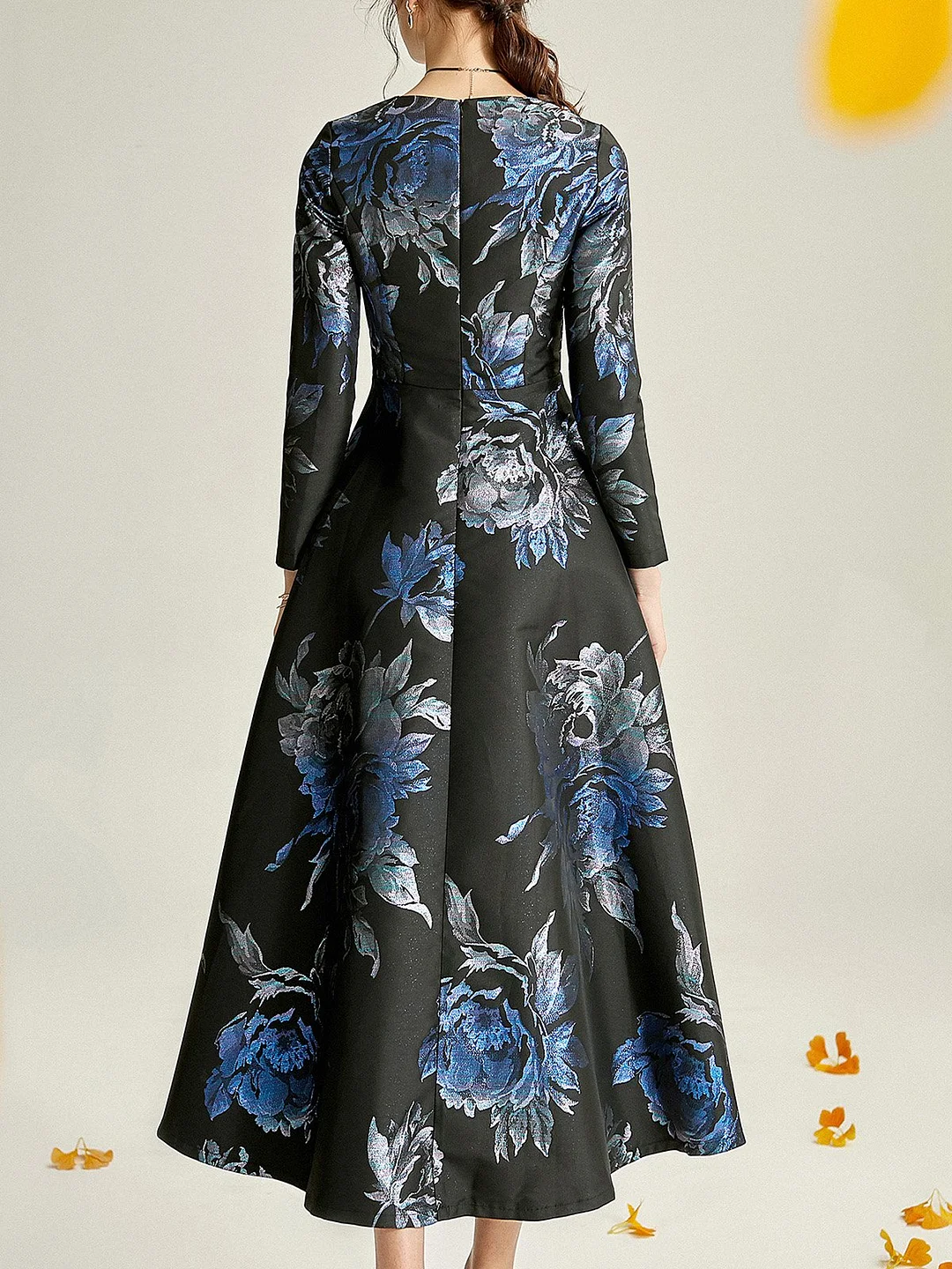 Black-Blue A-Line  Cocktail Party & Evening Floral Maxi Dresses