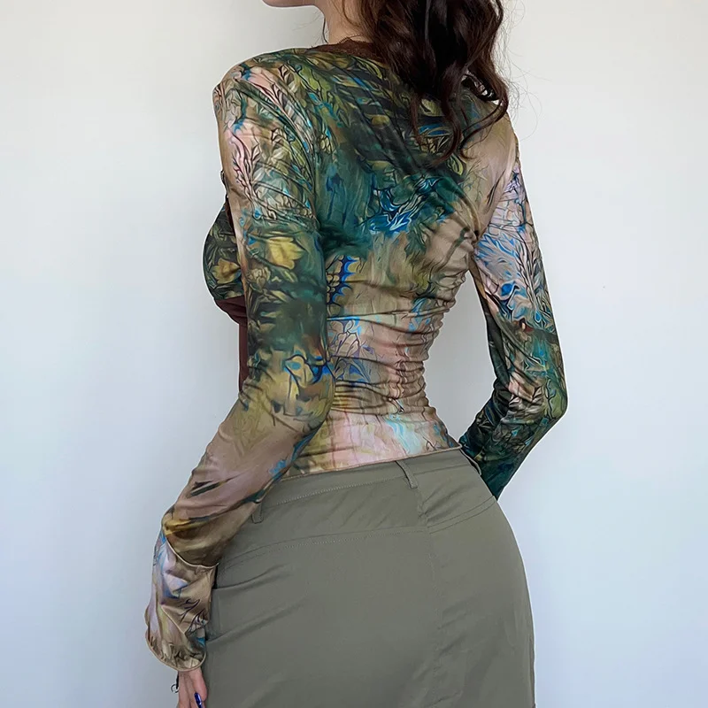 Abstract Print Lace Up Blouse main image 0