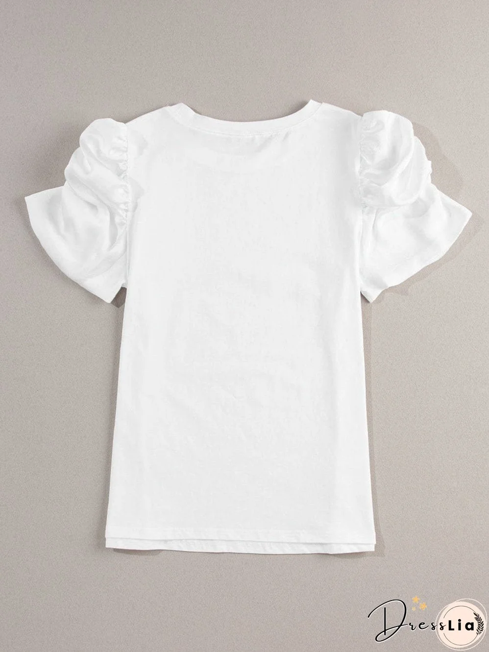 Ruched Puff Sleeve T-Shirt in White