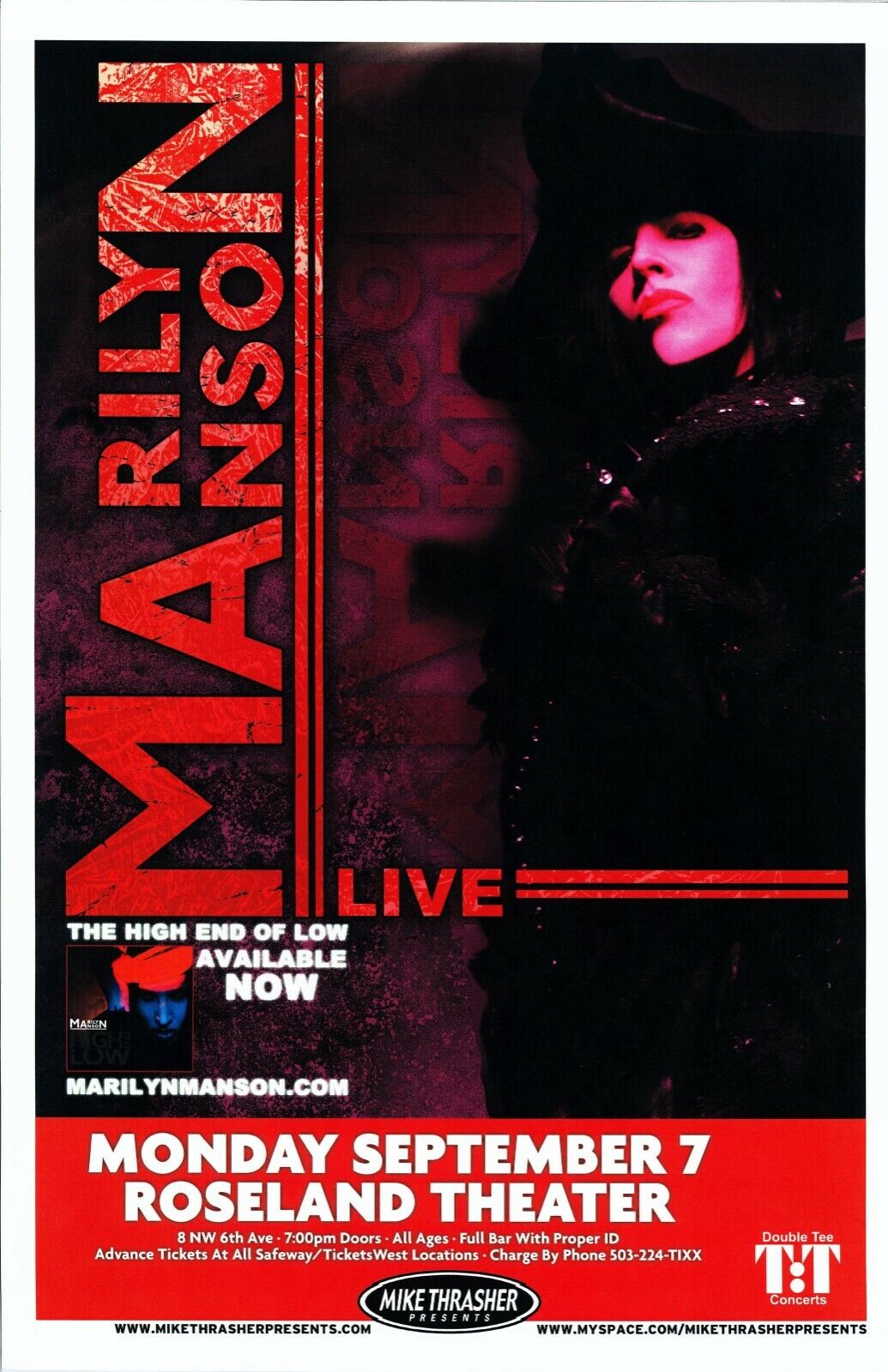 MARILYN MANSON 2009 Gig POSTER Portland Oregon Concert