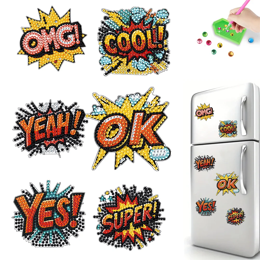 6Pcs DIY Letters Acrylic Special Shape Diamond Painting Fridge Magnet