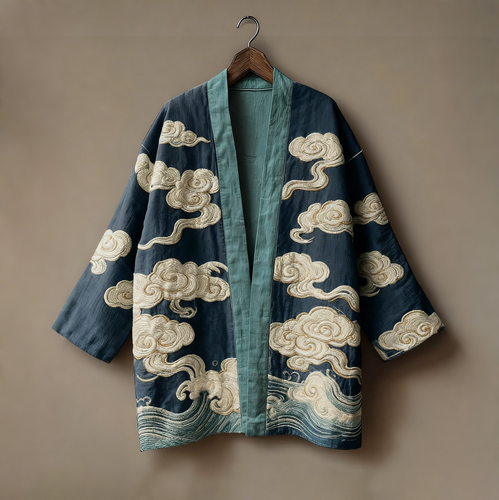Retro Japanese Auspicious Clouds Art Linen Kimono Cardigan  artssus