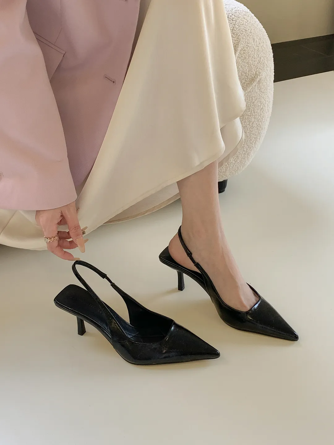 Churchf Churchf Daughter! High-End Sense Pull Full Pointed High Heel Sandals Female Empty Half Head Single Shoes