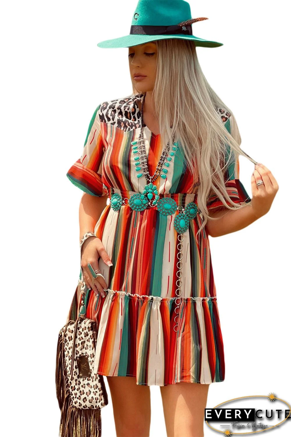 Serape Striped Leopard Mini Dress