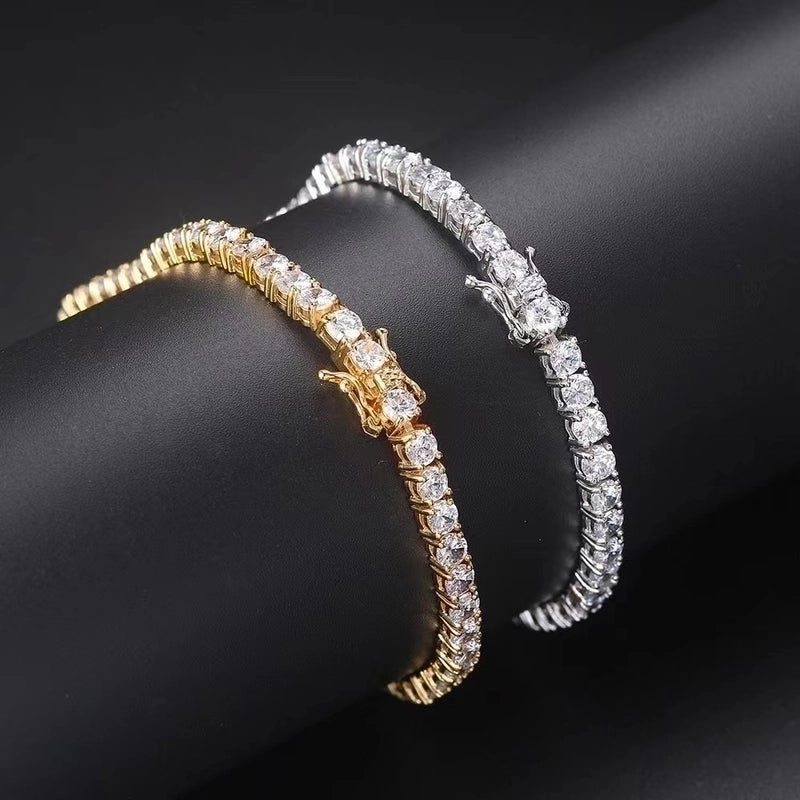 304 Stainless Steel Gold Plated Inlay Round Zircon Bracelets