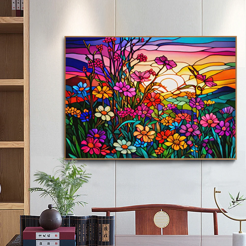 Diamond Painting - Full Round Drill - Stained Glass Flower(40*30cm)
