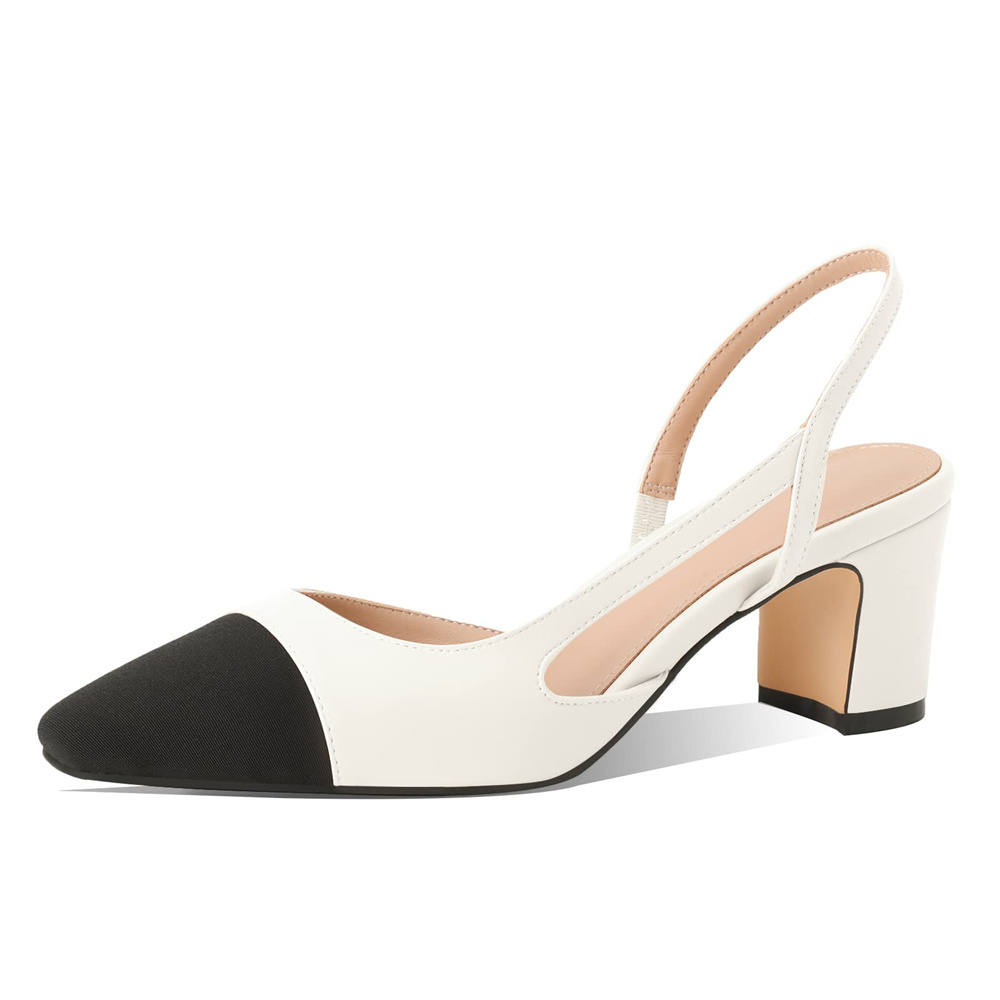 6.5cm/2.55'' Chunky Heels for Women Slingback Pumps Sandals Splicing Round Toe Casual Daily Wedding Pumps
