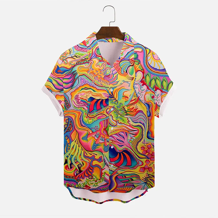 Simpfit Herren-Resort-Hemd mit psychedelischem Farb-Abstrakt-Kunstdruck