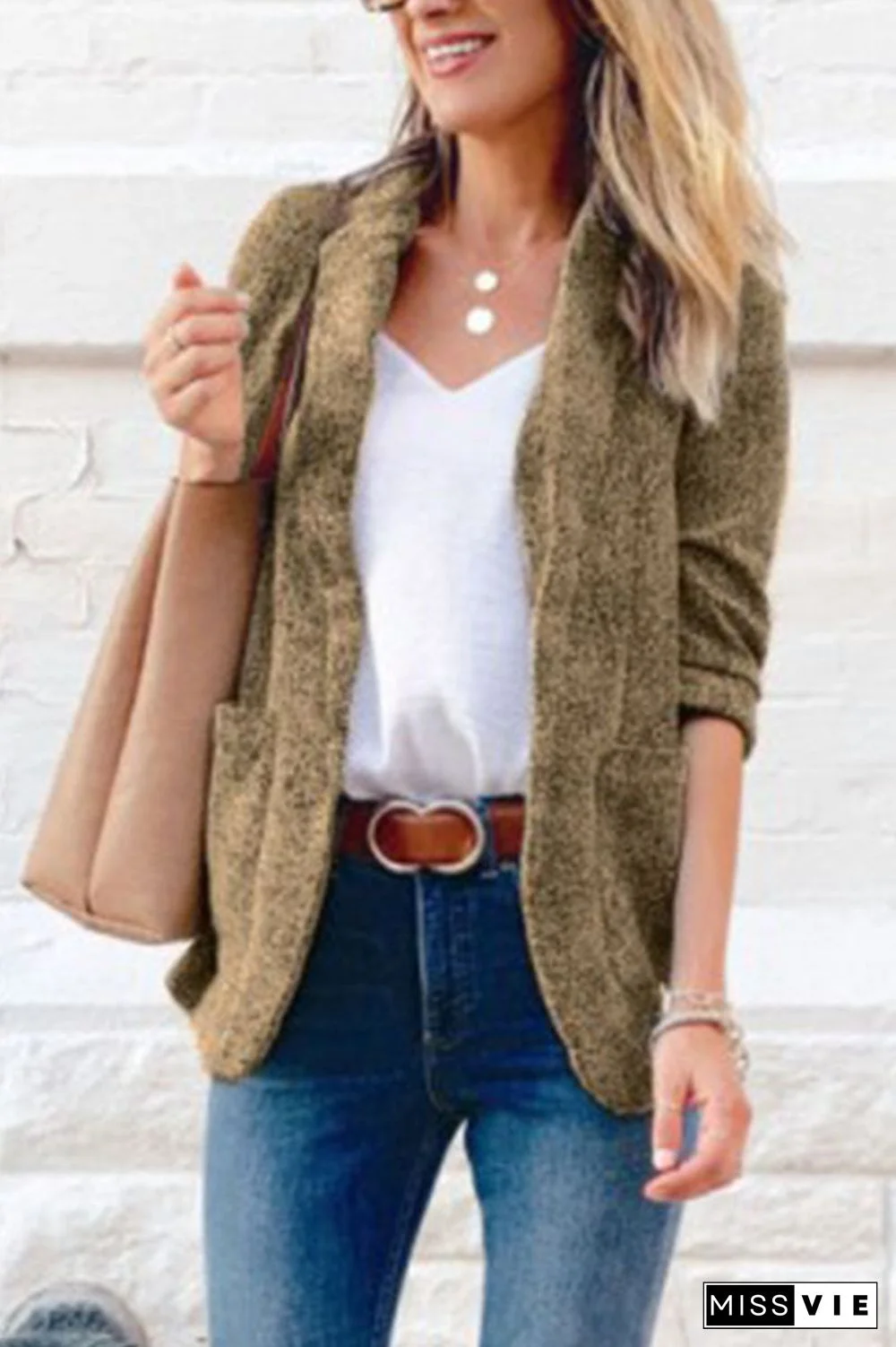 Fashion Work Street Patchwork Split Joint Turn-Back Collar Outerwear(3 Colors)