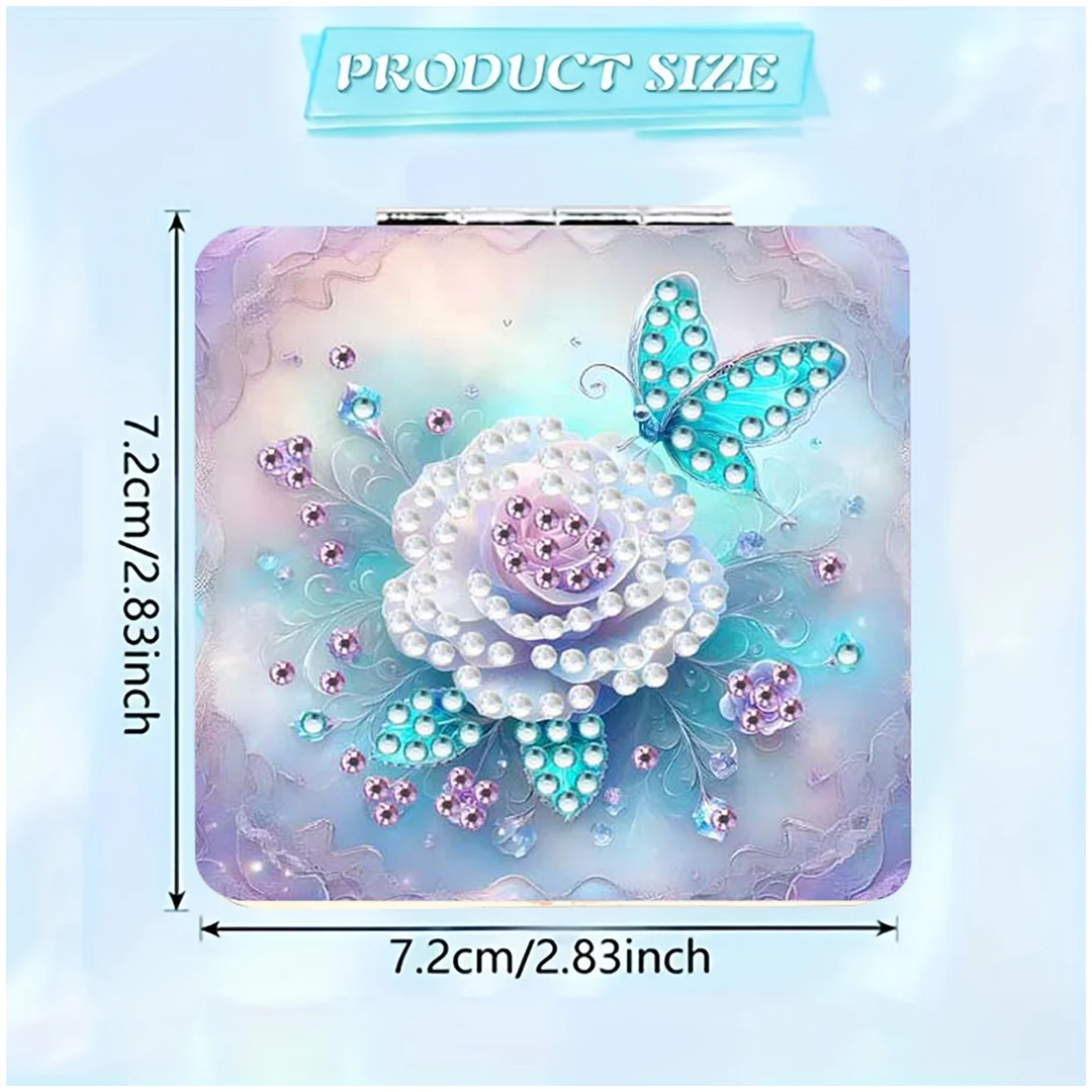 White Flower DIY Special Shaped Diamond Painting Compact Mirror Kits Diamond Art Painting Pocket Mirror for Beginners Adults Art Craft Woman Gifts