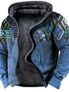 Men's Fleece Jacket Full Zip Hoodie Fleece Hoodie Sherpa Jacket Denim Blue Blue Yellow Camel Orange Hooded Tribal Graphic Prints Zipper Print Casual Daily Sports 3D Print Fleece Basic Designer Casual-KZyou