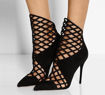 Black Caged Cut out Ankle Booties Pointy Toe Stilettos Summer Boots |FSJ Shoes