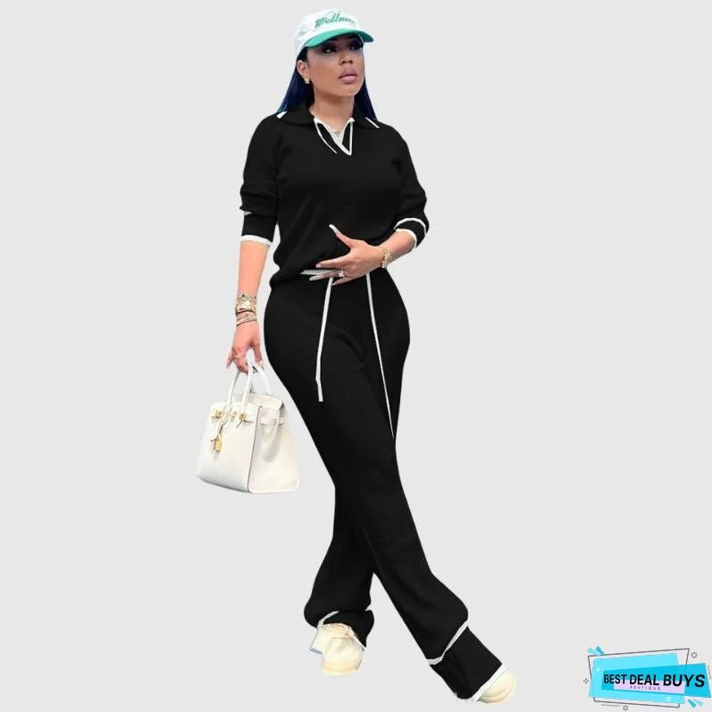 Casual Wide Leg Pant Knit Set