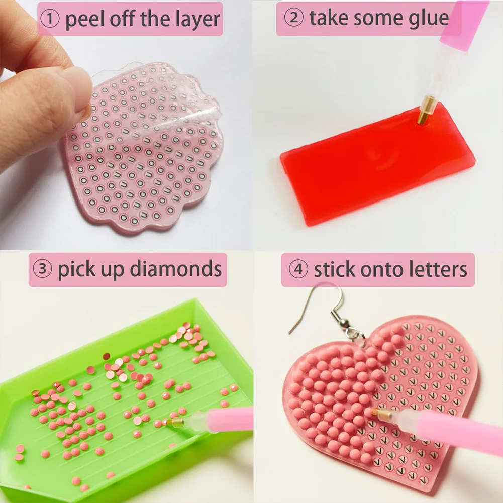 4Pairs DIY Pink Earrings Double Sided Holiday Diamond Art Earrings for Women