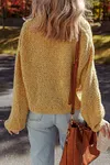 Women's Elegant Lantern Sleeve Scallop V Neck Buttoned Front Cropped Cardigan