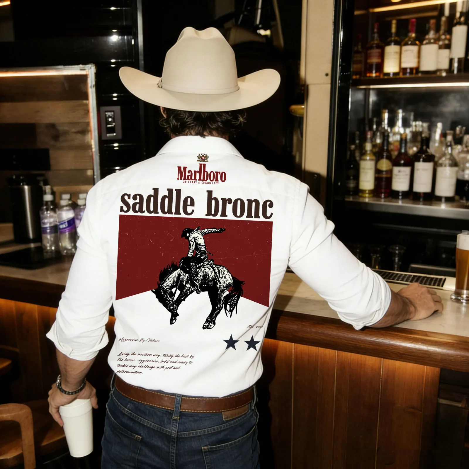 Men's Cotton Western Cowboy Shirt, Featuring A Saddle Mustang Print And Design