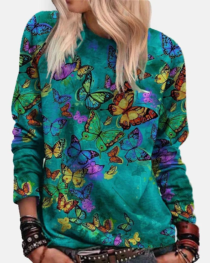 Women's casual printed long-sleeved tops-111204