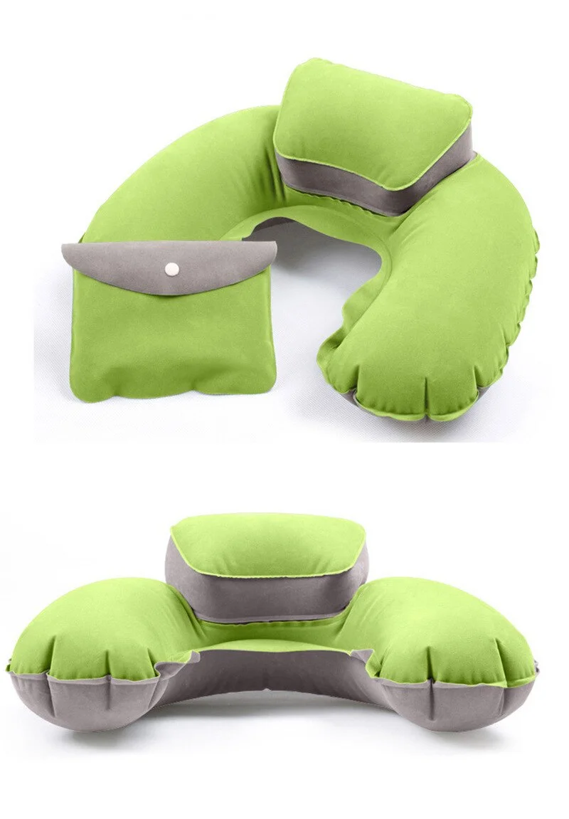 New Portable U Shape Air Inflatable Travel Pillow  Support Flocking PVC Neck Pillow for Airplane Travel Office Home Sleep
