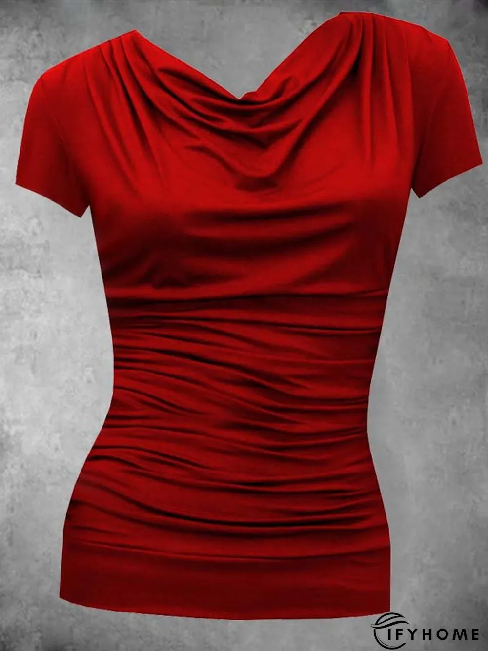 Solid Casual Cowl Neck Short Sleeve T-shirt | IFYHOME