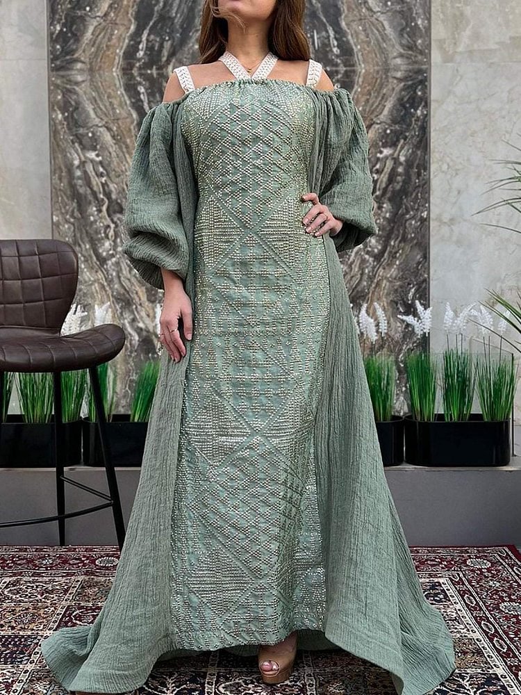 Green Elegant Halter Neck Slip Dress
