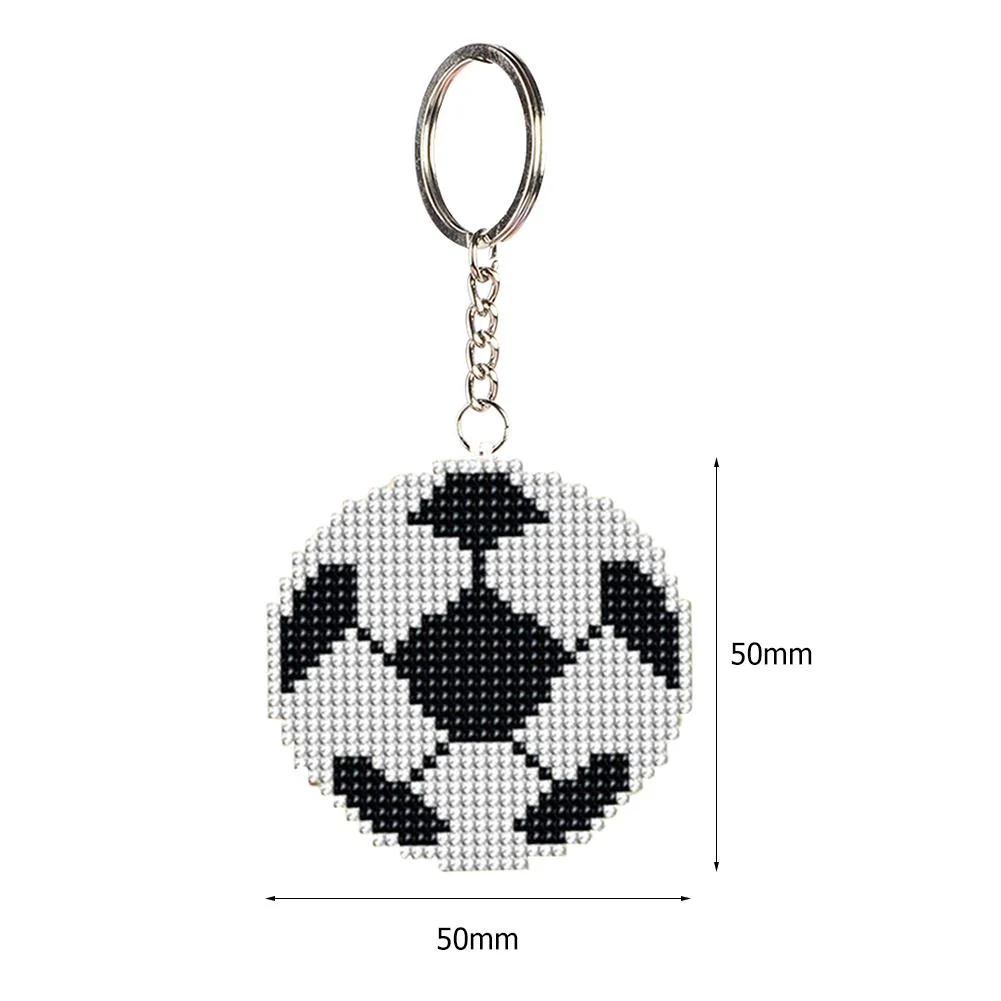 Stamped Beads Cross Stitch Keychain - Football