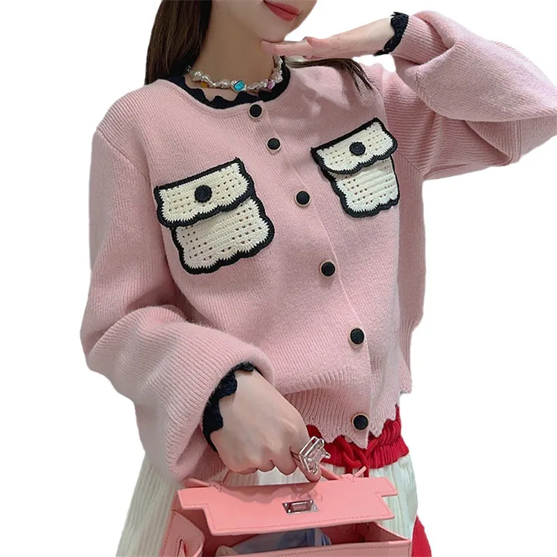 Churchf Churchf Fragrant Wind Bump Color Knit Sweater Cardigan Coat Woman Korean Version Temperament Loose And Sweet Soft Waxy Sweater Woman